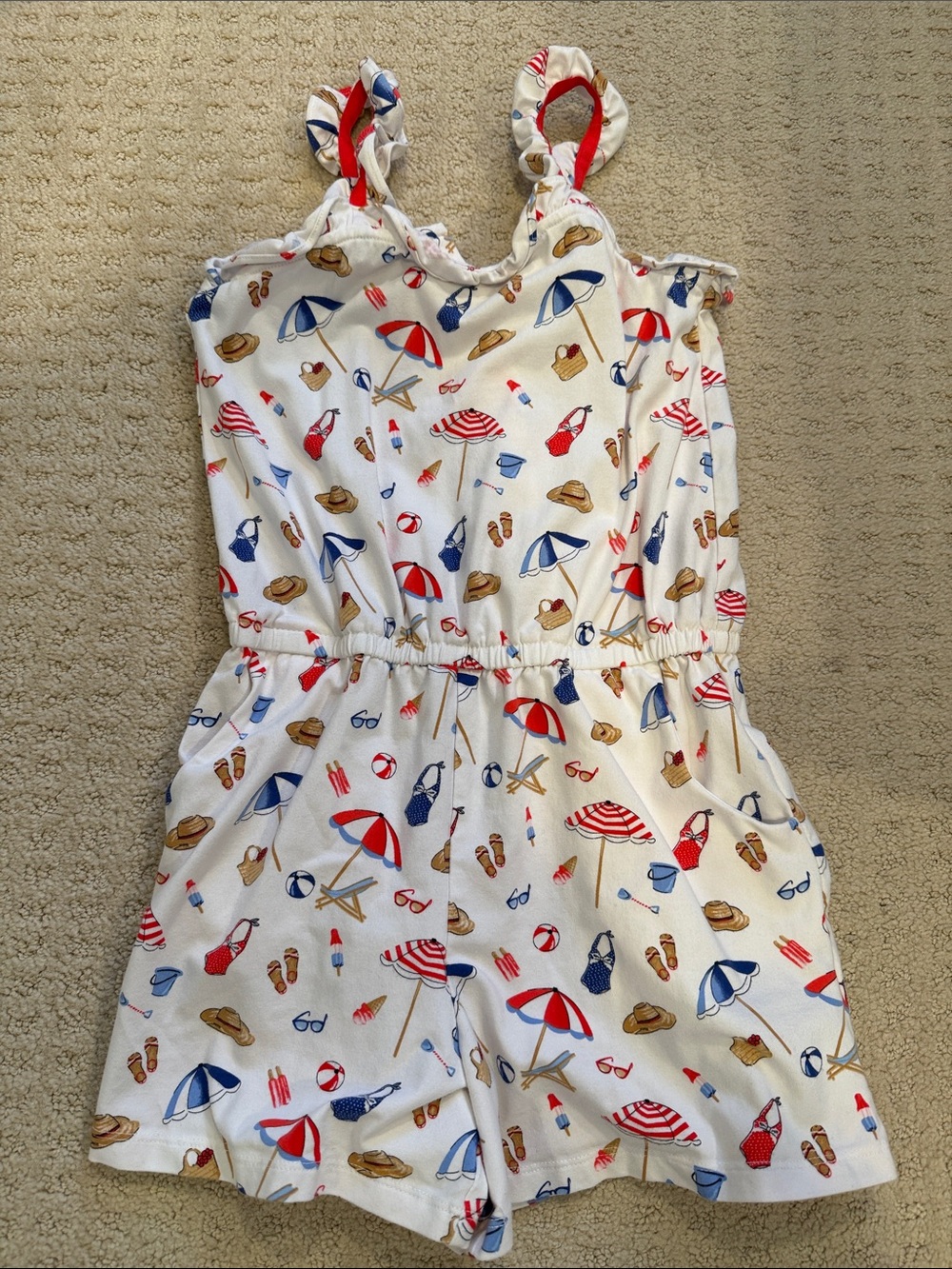 Kids White Beach Print Romper - Sz 8